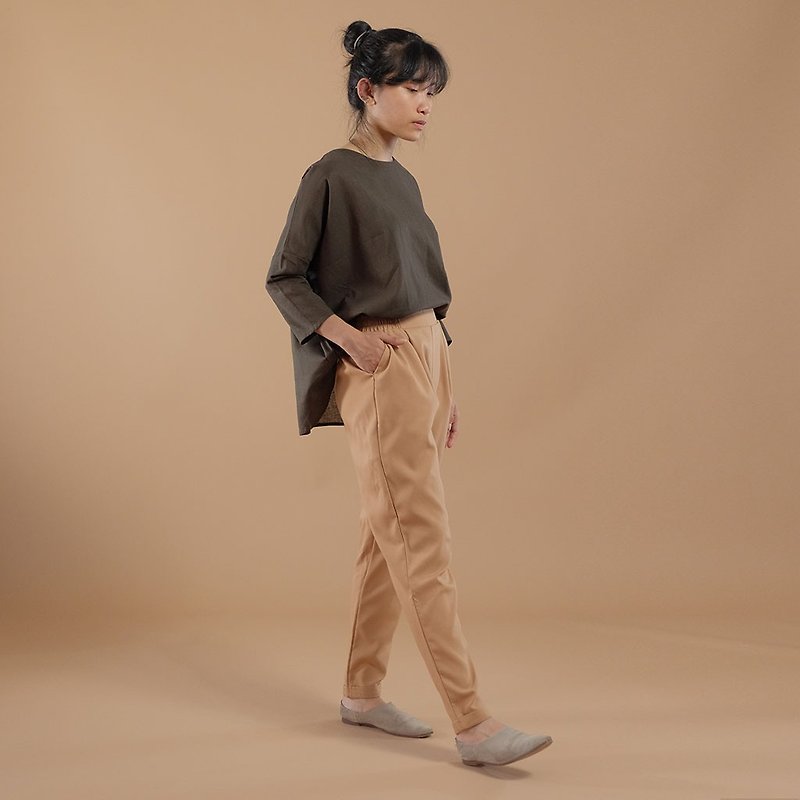 SLIP ON TAPERED PANTS (BROWN) - Women's Pants - Other Materials Brown