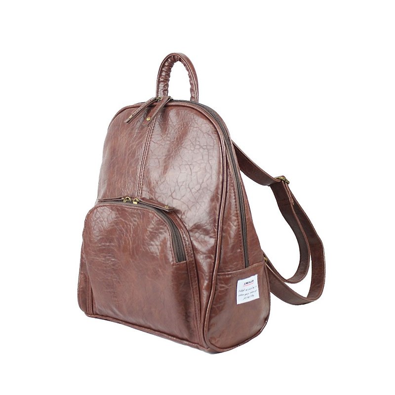 AMINAH-Coffee Elegant Backpack【am-0299】 - กระเป๋าเป้สะพายหลัง - หนังเทียม สีนำ้ตาล