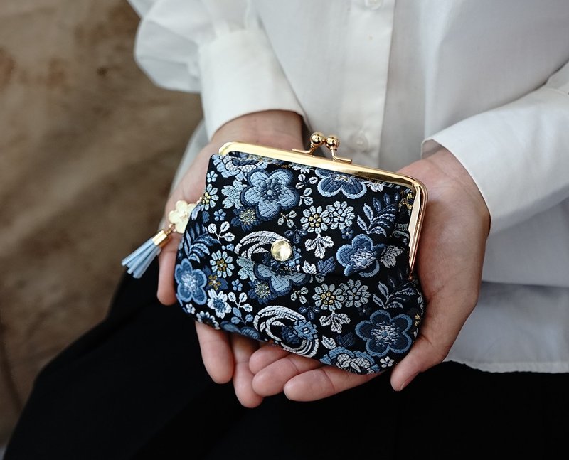 金襴錦織親子口金包-蕙質藍心/西陣織/零錢包 - 錢包/皮夾/長短夾 - 其他材質 