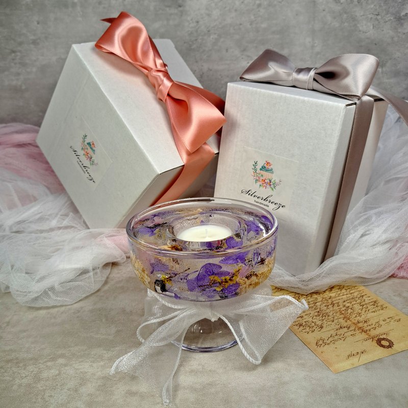 茶蠟燭台 乾花燭台  婚禮裝飾 母親節  姊妹禮物 紀念品 情人節 - 香氛蠟燭/燭台 - 蠟 紫色