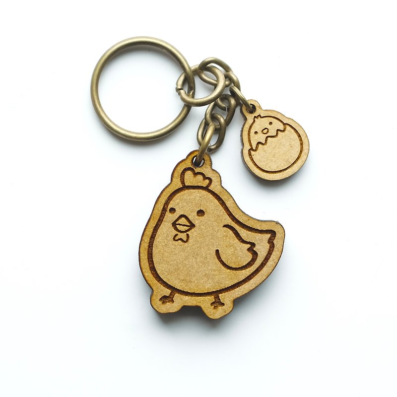 Wooden key ring - Hen with chicks - Keychains - Wood Brown