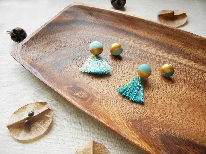 *coucoubird*half-mint green gold ball earrings/not including tassels - Earrings & Clip-ons - Clay Multicolor
