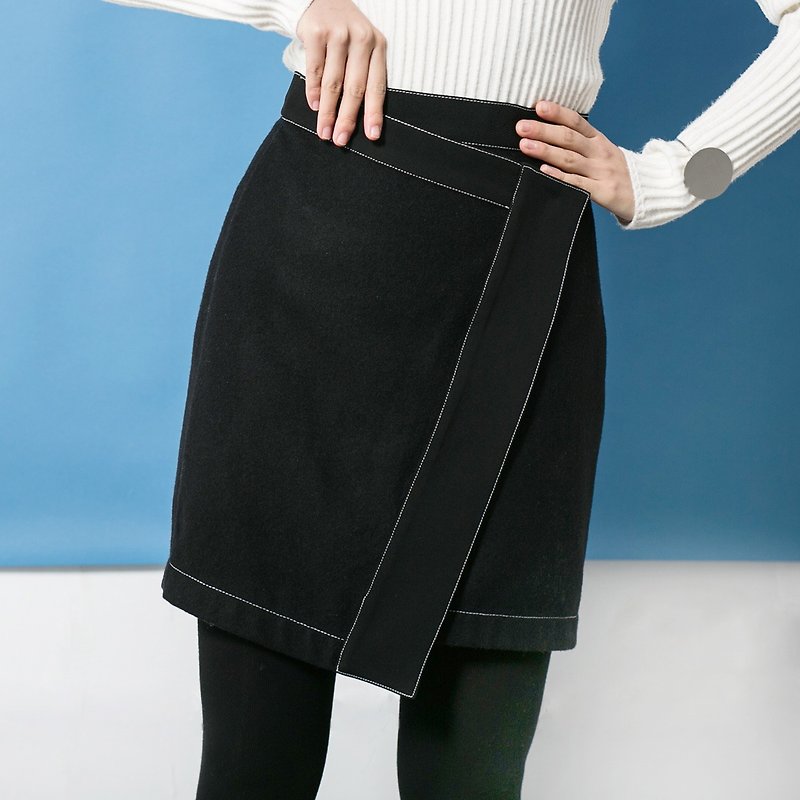 Annie Chen skirts Korean version was thin black skirt schoolgirl skirt package hip new winter high waist skirt a word - Skirts - Cotton & Hemp Black