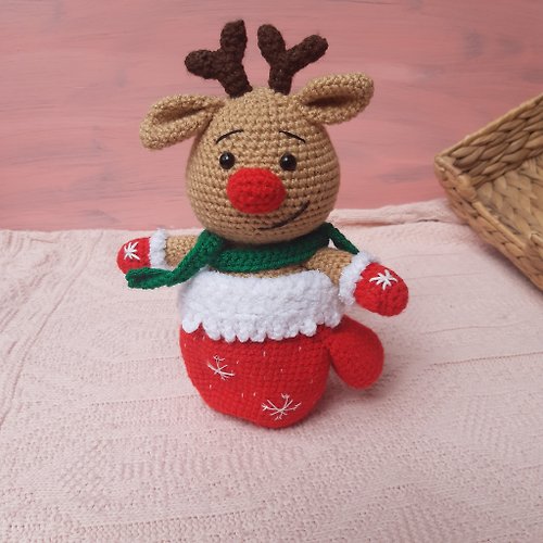 CrochetByIryska Hand crochet Funny Reindeer in a cup Stuffed toys Animals Plush toys Christmas