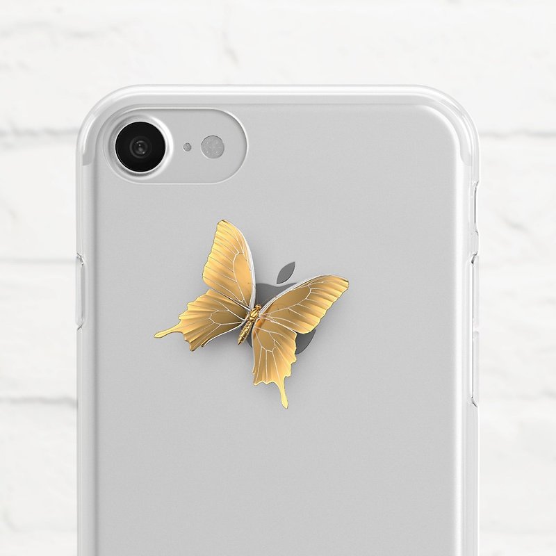 Golden Butterfly, Clear Soft Phone Case, iPhone X, iphone 8, iPhone 7, iPhone 7 plus, iPhone 6, iPhone SE, Samsung - เคส/ซองมือถือ - ซิลิคอน สีเหลือง