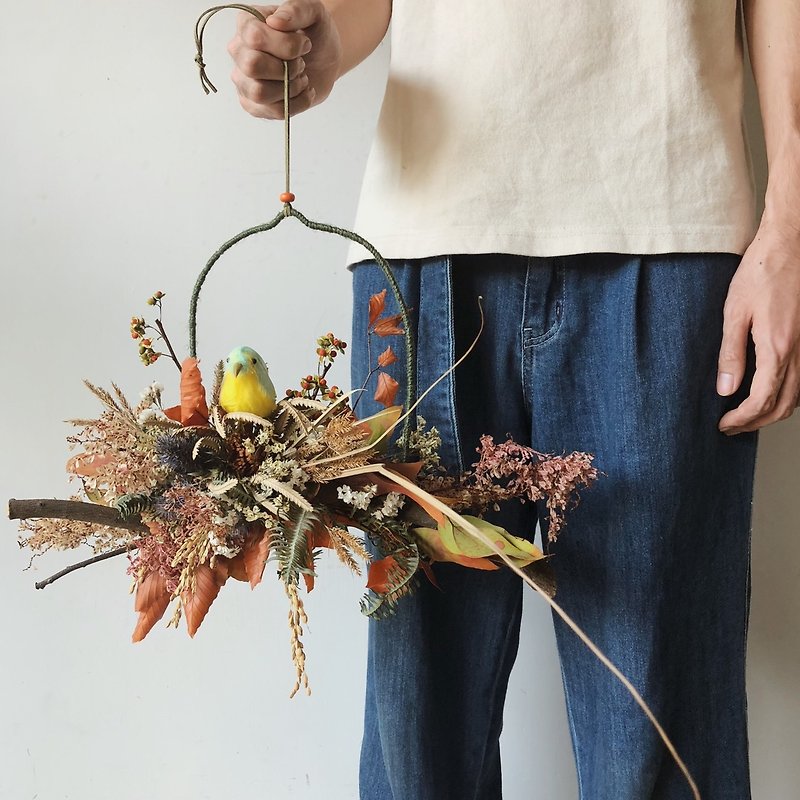 Bird drying flower charm - ช่อดอกไม้แห้ง - พืช/ดอกไม้ สีส้ม