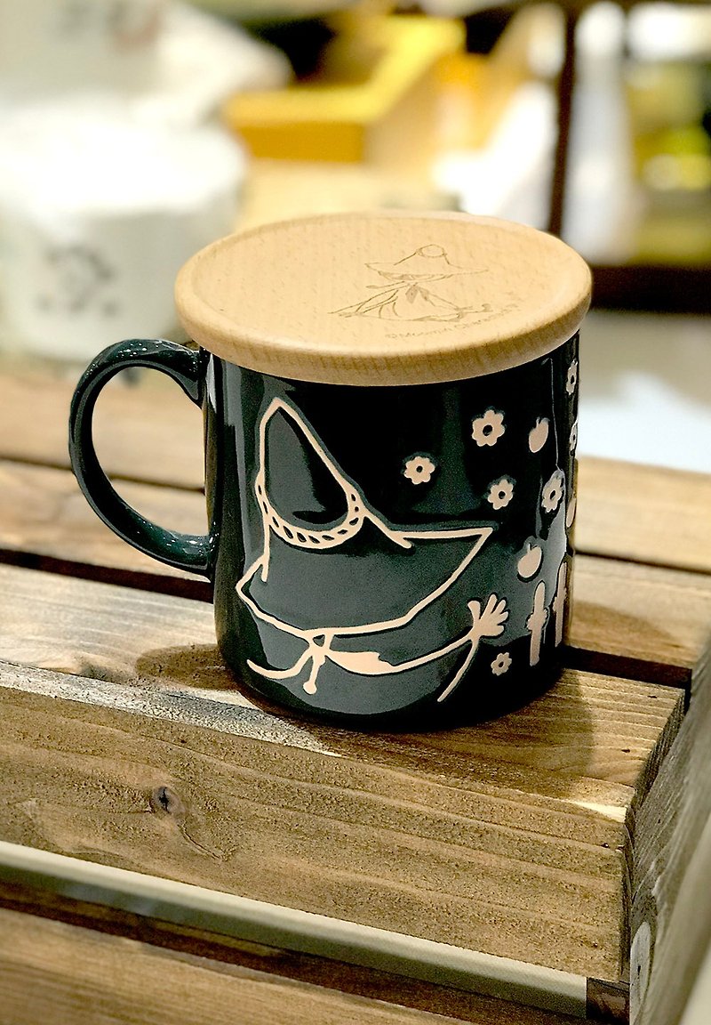 MOOMIN嚕嚕米-背影系列杯(阿金)+天然木杯墊蓋 - 咖啡杯 - 陶 