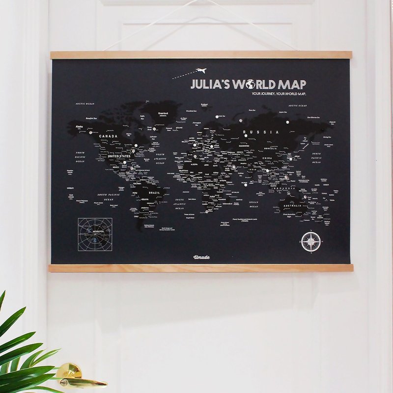 Personalized World Map (With Wood Frame)- Midnight Black - โปสเตอร์ - กระดาษ สีดำ