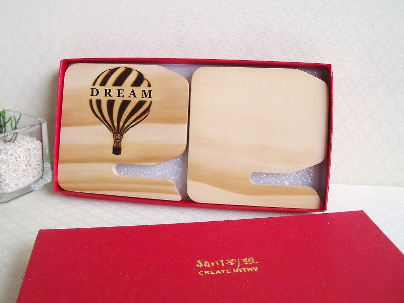 Hot air balloon dreams of a dream come true Father's Day Father's Day phone holder photo frame name card seat commemorative gift custom name happy birthday - งานไม้/ไม้ไผ่/ตัดกระดาษ - ไม้ ขาว