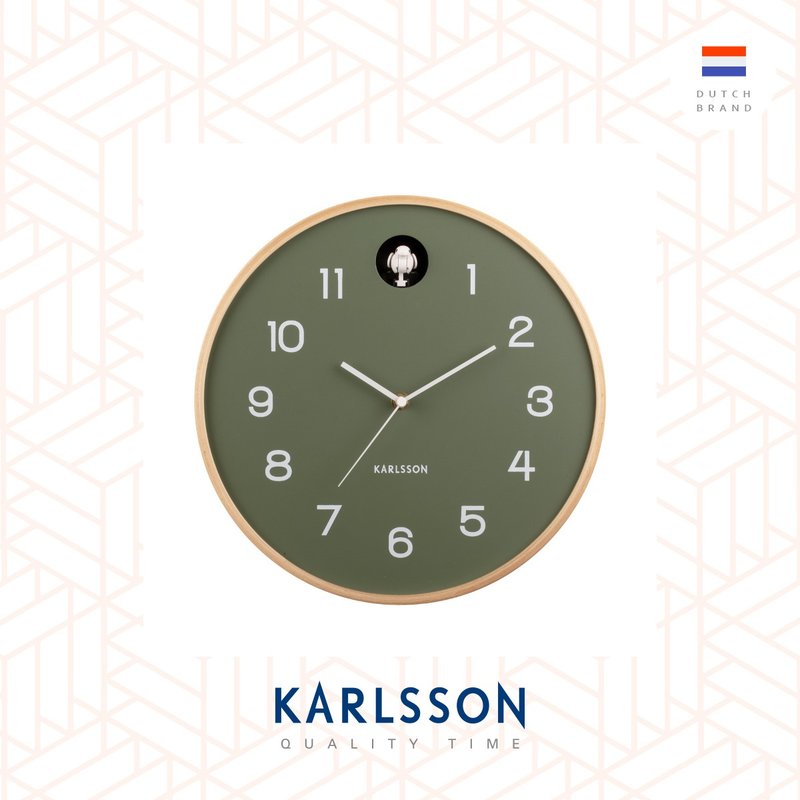 Karlsson, Wall clock Natural Cuckoo birch wood jungle green - Clocks - Wood Green