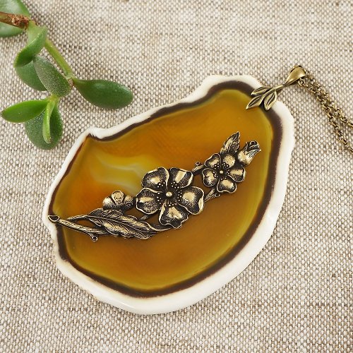 AGATIX Yellow Agate Slice Slab Necklace Flower Floral Mustard Stone Pendant Jewelry