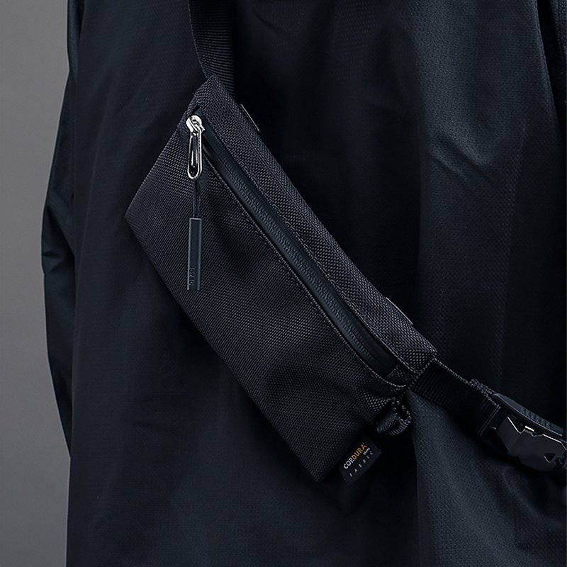 Handy daily belt / shoulder bag | Cordura nylon | Black colour - กระเป๋าแมสเซนเจอร์ - วัสดุกันนำ้ สีดำ