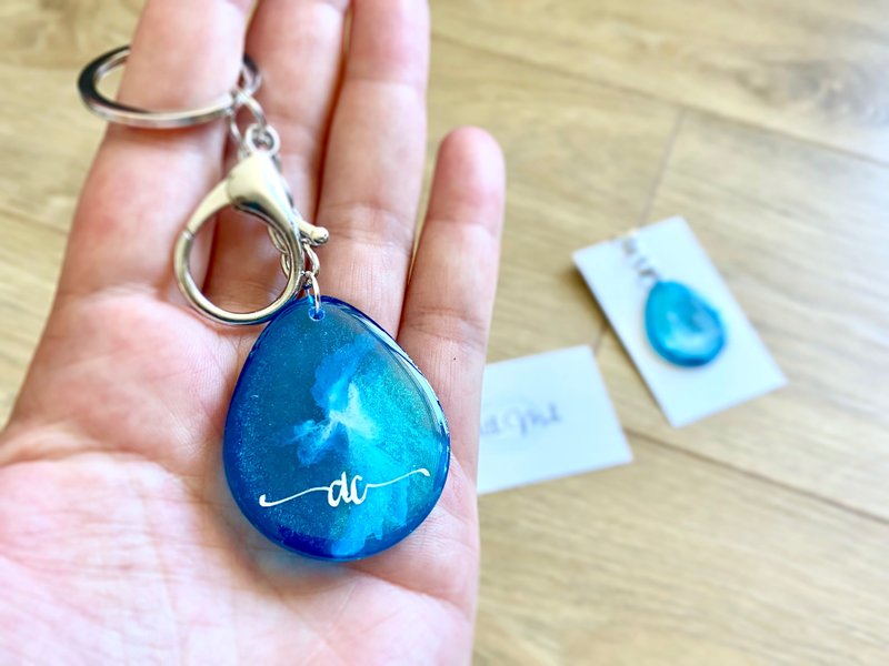 Handmade Key Chain, Keyring, Hand-painted, Resin Ocean - 鑰匙圈/鑰匙包 - 樹脂 藍色