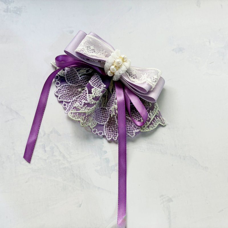 裙襬蝴蝶結髮夾/ 蕾絲彈簧夾 髮梳 髮叉 邊夾 壓夾 馬尾夾 瀏海夾 - 髮夾/髮圈 - 其他材質 紫色