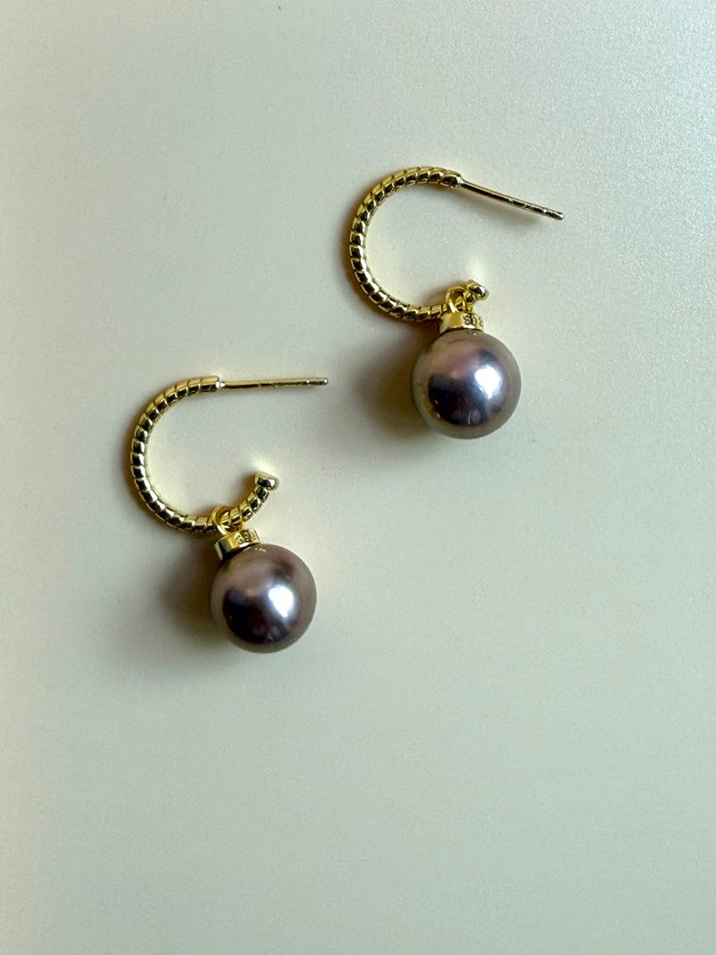 流光金珠 天然淡水珍珠耳環 - 耳環/耳夾/耳骨夾 - 珍珠 金色