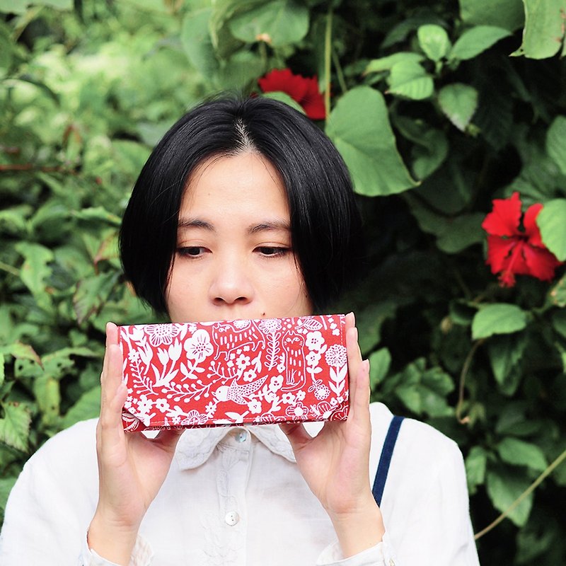 Kyoto Handmade Cotton and Linen Paper Long Wallet 1983ERXspicaの庭 - Wallets - Paper Red