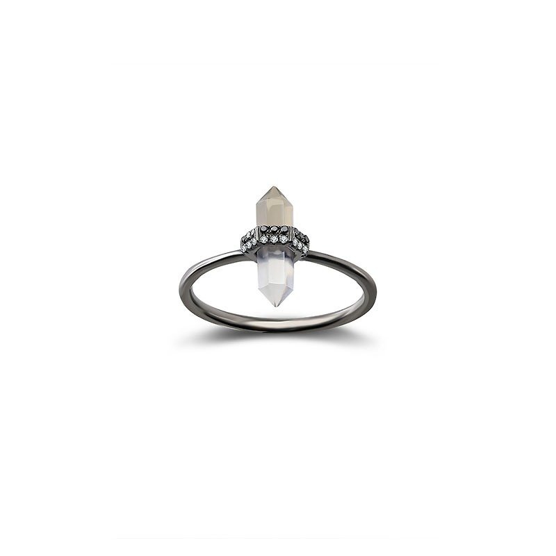 18k石英鑽石戒指 - 戒指 - 寶石 黑色