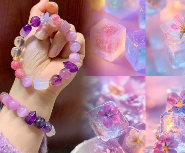 天然のパープルとピンクのエネルギーのマルチトレジャーブレスレット高