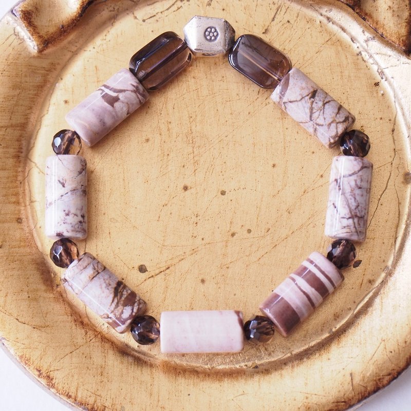 斑馬石 茶水晶 純銀 手環 Zebra Stone SmokyQuartz Bracelet - 手鍊/手環 - 水晶 咖啡色