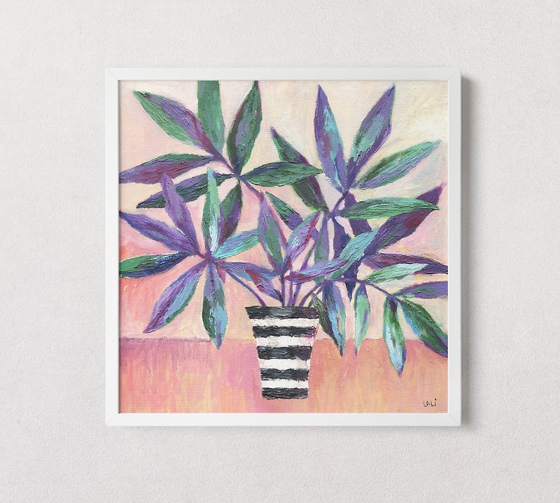Original Oil Painting on Canvas 40x40cm Floral Still Life Plant Painting Modern - Illustration, Painting & Calligraphy - Other Materials Purple