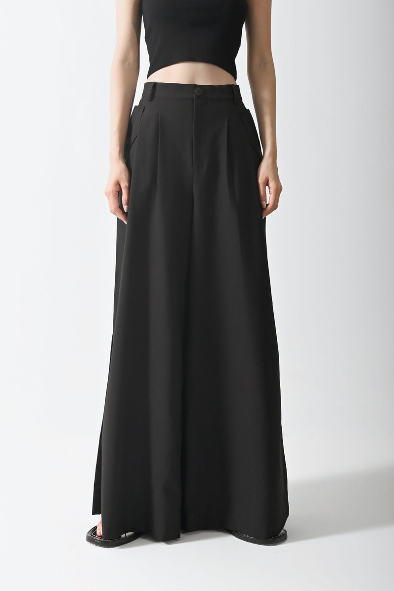 Shan Yong side slit flowy wide-hem straight-leg floor-length hakama - Women's Pants - Cotton & Hemp 