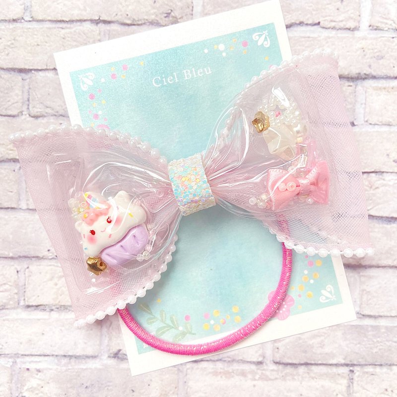 Clear tulle ribbon unicorn cupcake hair tie - เครื่องประดับผม - วัสดุอื่นๆ สึชมพู