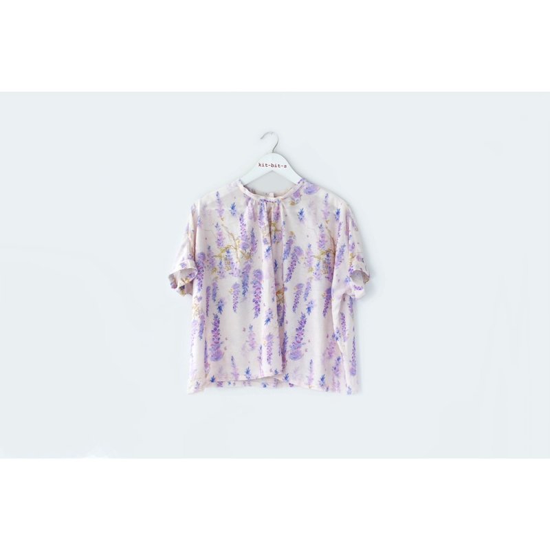 Sky Oversize shirt, cream color , flower lover, purple - Women's Tops - Other Materials Purple