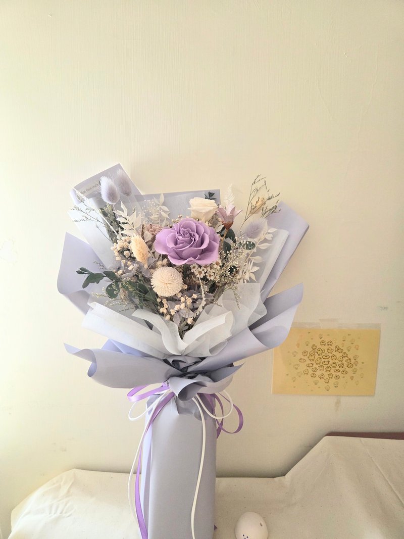 淺紫心語。永生玫瑰小型花束 - 乾燥花/永生花 - 植物．花 