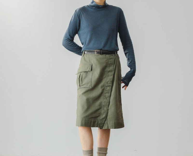法式復古 少女基礎款含羊毛彈性高領針織打底衫 - 女毛衣/針織衫 - 羊毛 藍色