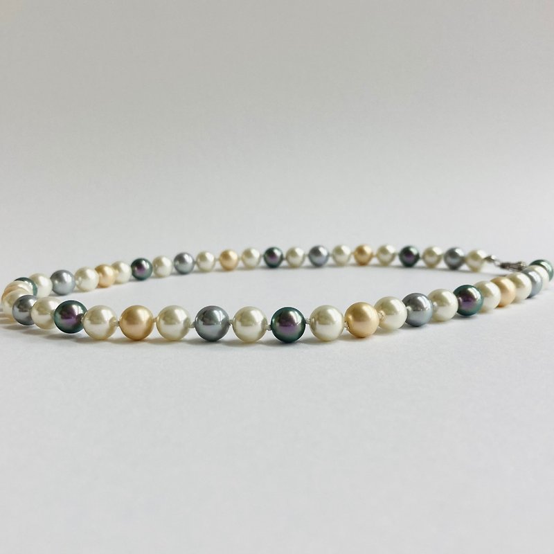 Glass mix pearl all knot necklace M/8mm approx. 45cm/Tahiti color mix/made in Japan - สร้อยคอ - แก้ว หลากหลายสี