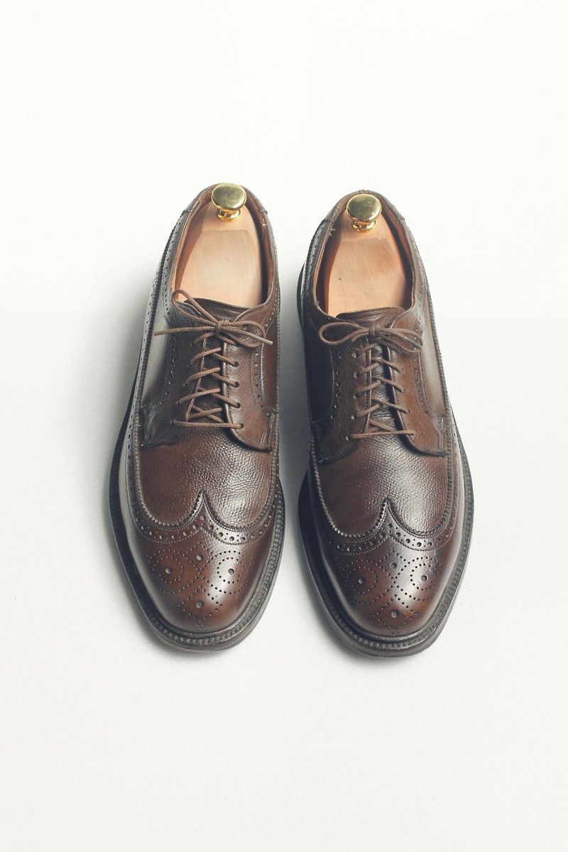 หนังแท้ รองเท้าบูธผู้ชาย สีนำ้ตาล - 70s American Carved Wingtip Blucher Shoes｜Stuart Holmes Presidents Wingtip Blucher US 9.5D EUR 43