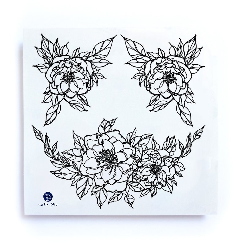 Minimalist Organic Flower Long Lasting Temporary Tattoo Stickers Floral Summer - Temporary Tattoos - Paper Black