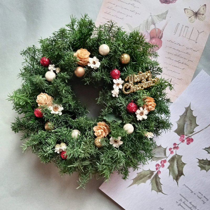 [Christmas Wreath] Small Everlasting Cedar Christmas Wreath/Exchange Gifts/Provide Customized Services - ช่อดอกไม้แห้ง - พืช/ดอกไม้ สีเขียว