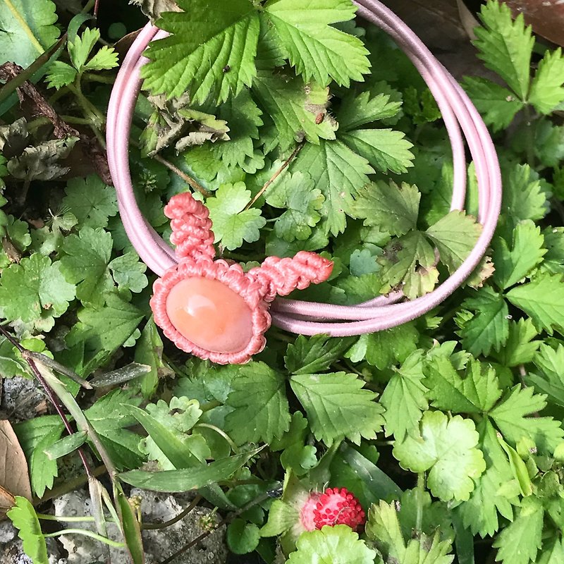 【Lost And Find】Natural stone bunny  head hair band/ bracelet - Bracelets - Gemstone Pink
