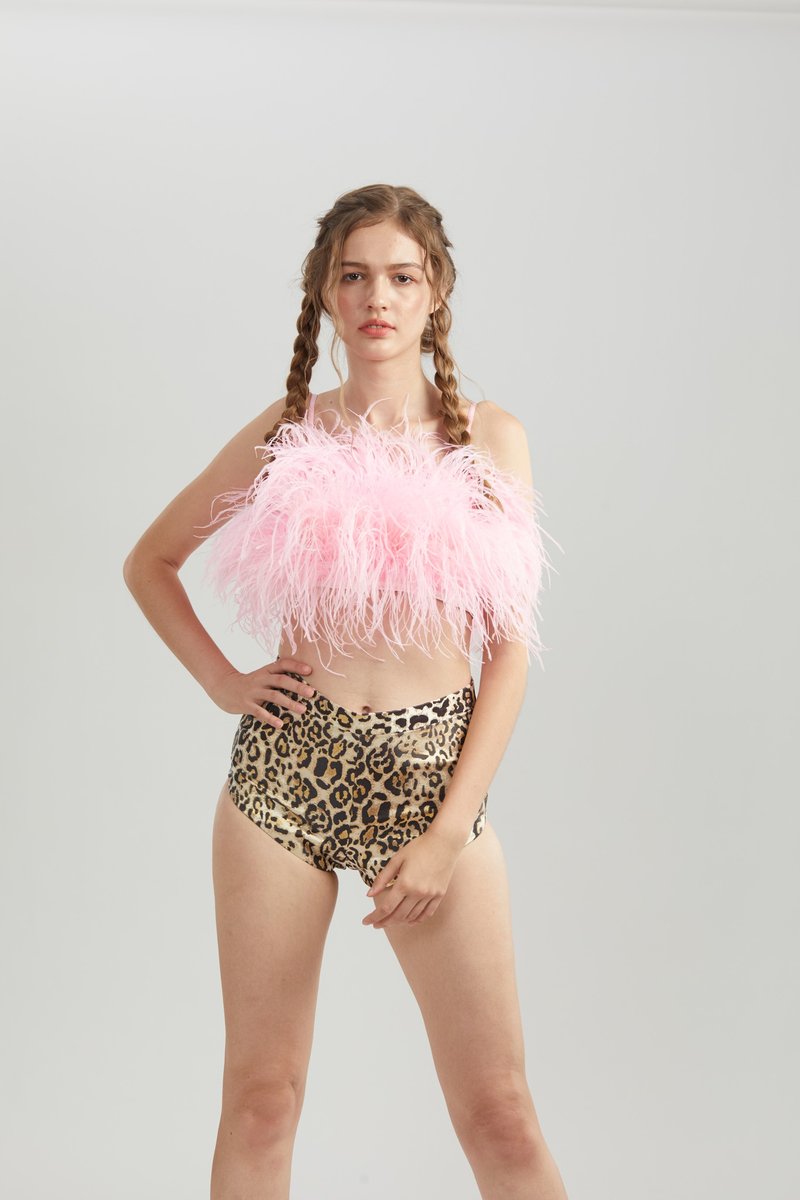 Gina sweet pink feather  crop top for women - 女上衣/長袖上衣 - 羽絨 粉紅色