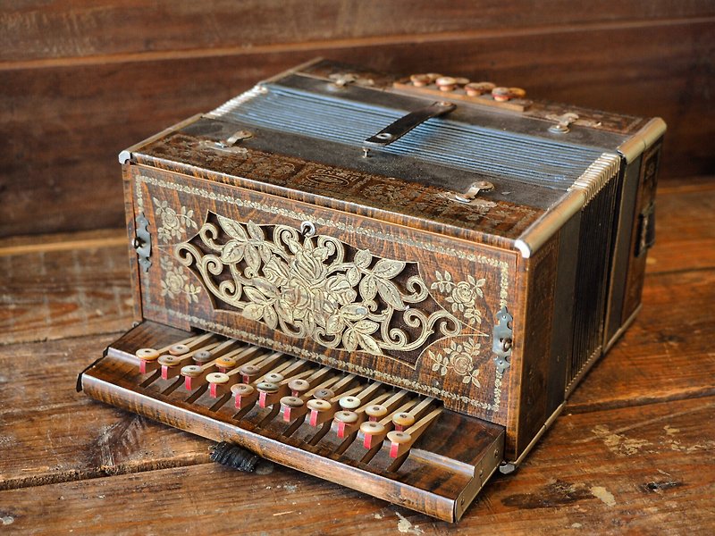 美國早期手拉木箱手風琴（JS） - 吉他/樂器 - 木頭 多色