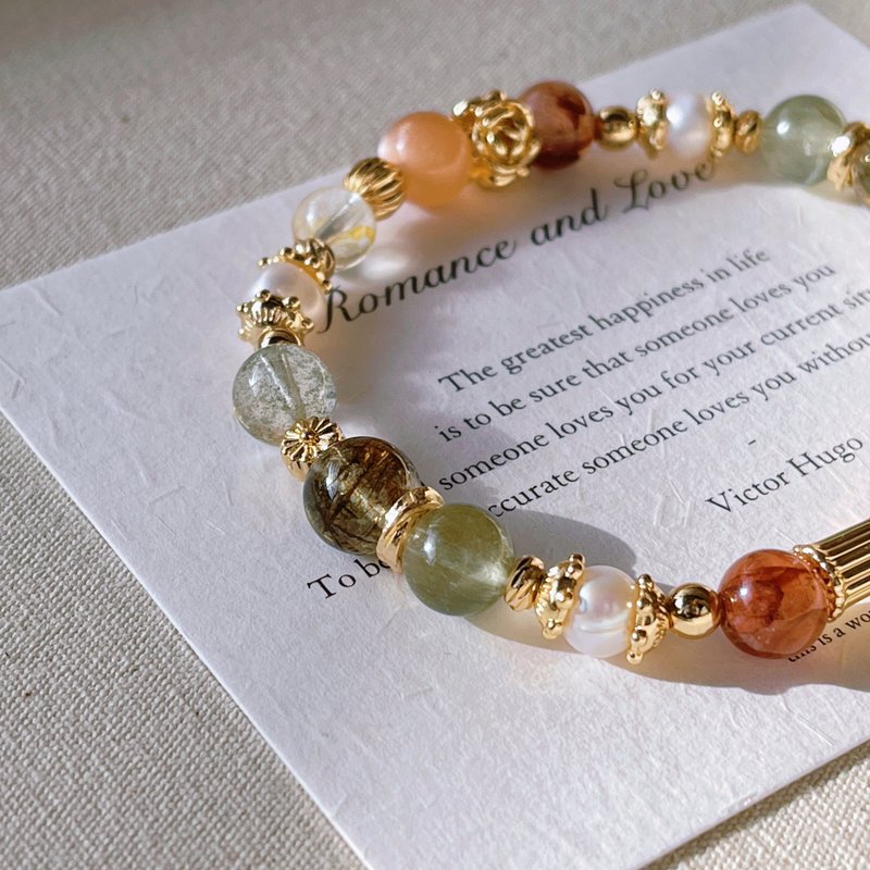 馥金礼賛丨オレンジムーンストーン+グリーンルチルクォーツ丨安定と豊かさ 人間関係のチャンス丨カスタムクリスタルブレスレット - ブレスレット - クリスタル オレンジ