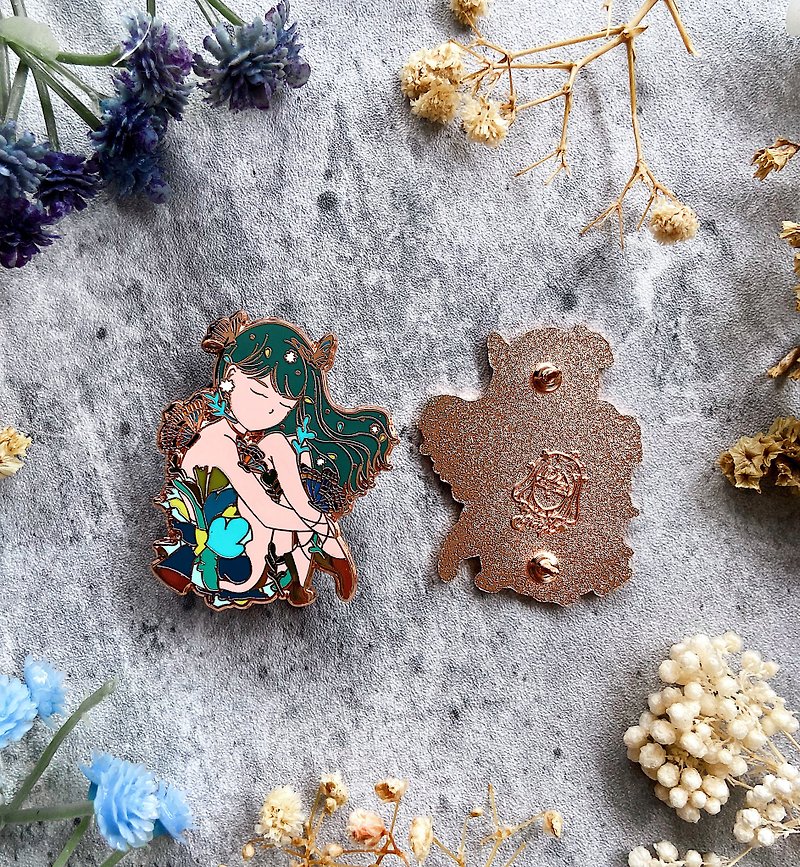 Butterfly Waltz on Bloom Hard Rose Gold Enamel Pin 1.5 Inches - Brooches - Other Materials Green