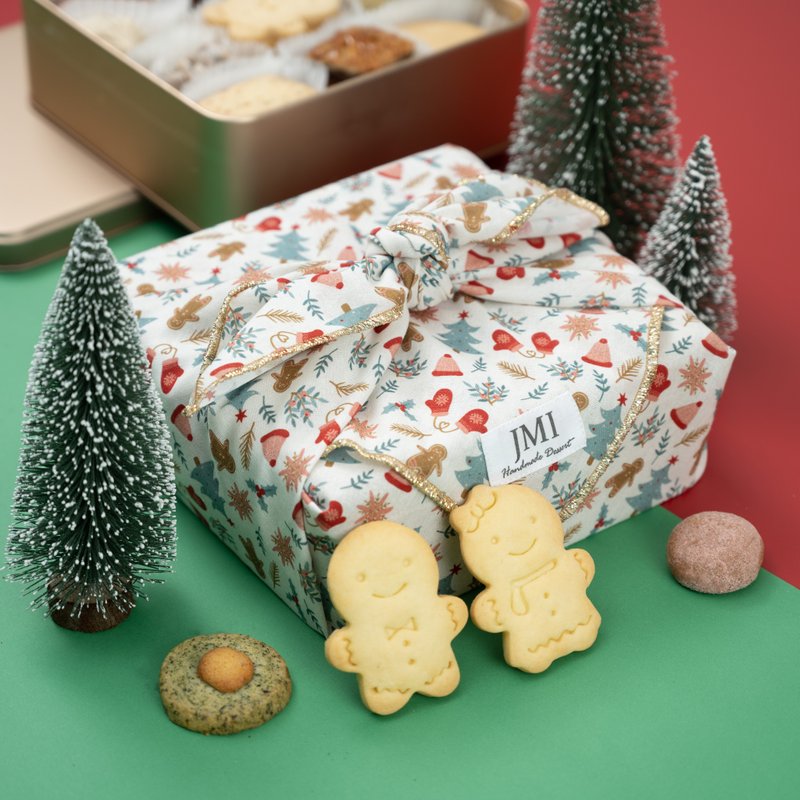 [Christmas Gift Box] Furoshiki Christmas Iron Box Cookies/Handmade Cookies/Exchange Gifts/Christmas Gift Box - คุกกี้ - อาหารสด สีแดง