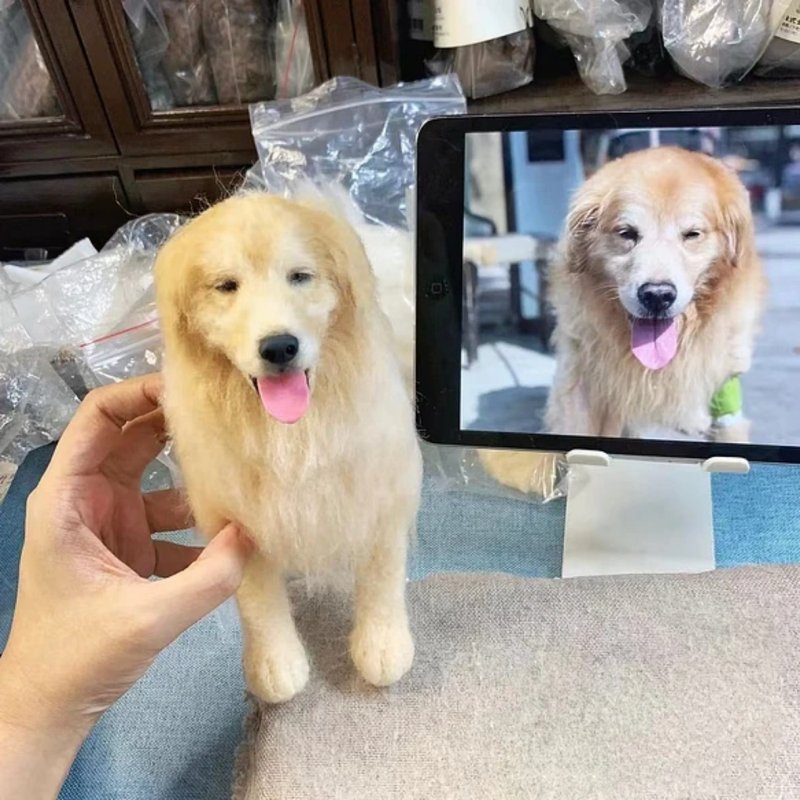 客製化逼真金毛犬羊毛氈寵物娃娃定製複刻狗狗猫咪毛小孩公仔 - 貓/狗玩具 - 羊毛 多色