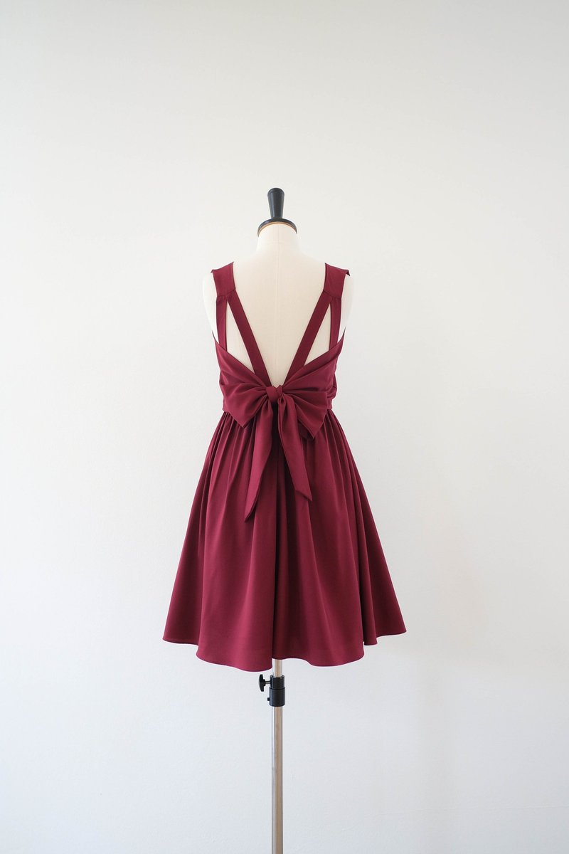 Burgundy red Dress Bridesmaid dress backless party Cocktail short dress - Evening Dresses & Gowns - Polyester Yellow