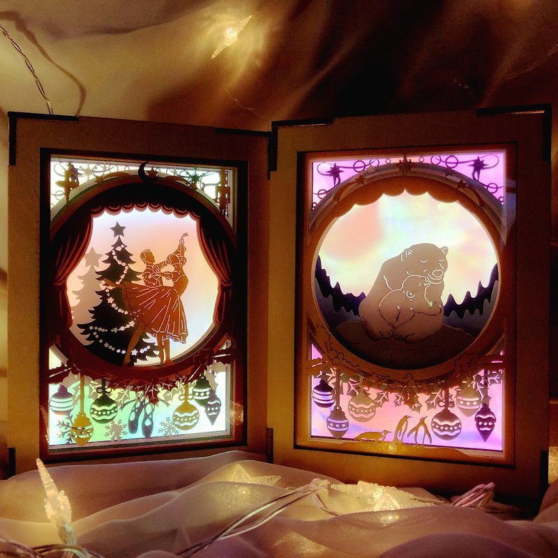 |クリスマススペシャルリミテッド|ファンタジーオーロラジャーニー|光と影の物語|ミニ切り絵ナイトライト| - 照明・ランプ - 紙 多色
