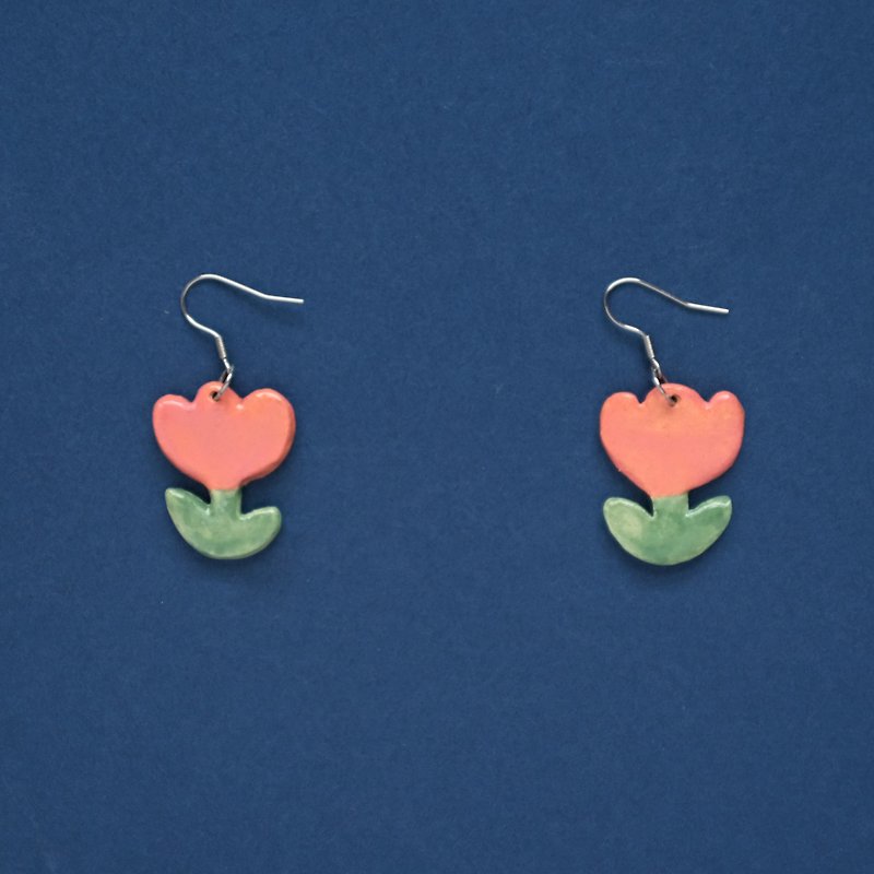 Small flower ceramic earrings - Earrings & Clip-ons - Pottery Pink