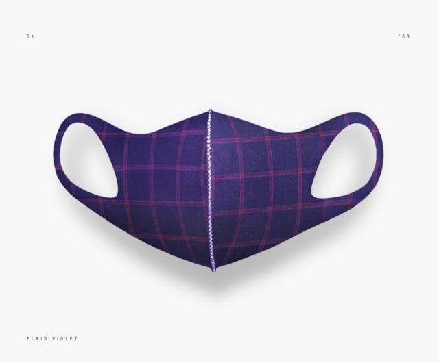 LeMaska Face Mask / Fashion Mask _ Plaid Navy Violet - Shop NOTAG 