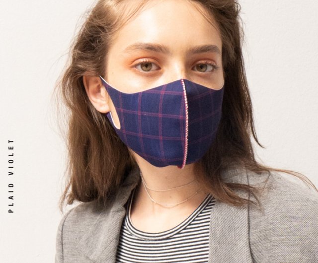 LeMaska Face Mask / Fashion Mask _ Plaid Navy Violet - Shop NOTAG 