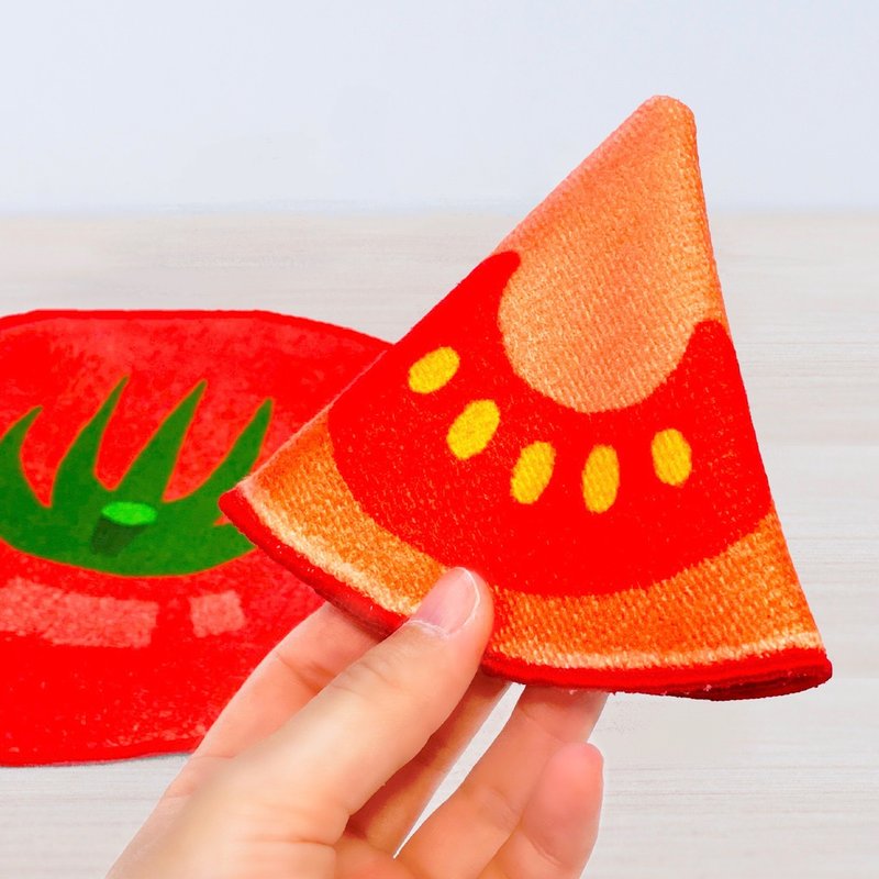 トマトのハンカチ　断面 - 手帕 - 棉．麻 紅色