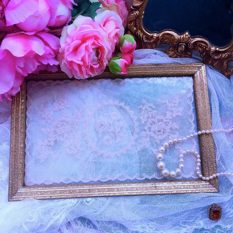1930 antique bronze carved rose handmade lace jewelry plate cosmetic tray designated buyer subscript - ถาดเสิร์ฟ - ทองแดงทองเหลือง สีทอง