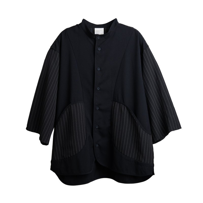 Striped Shirt - 男襯衫/休閒襯衫 - 棉．麻 黑色