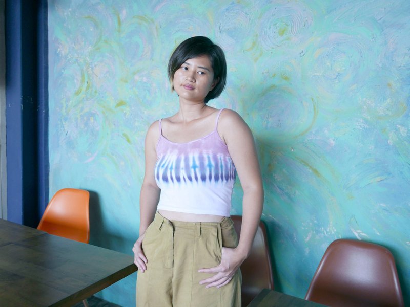 粉紅脖子 手染細肩帶背心/寬肩帶背心 - 背心/無袖上衣 - 棉．麻 粉紅色