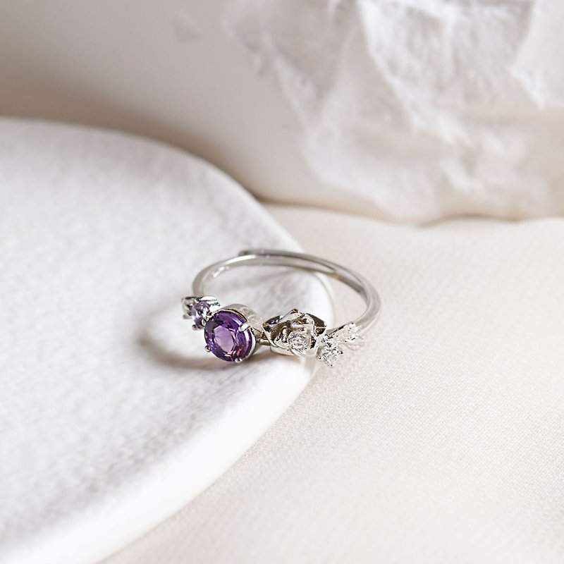 紫水晶 Amethyst 925純銀 戒指 浪漫花圈華麗 2月誕生石 - 戒指 - 純銀 紫色